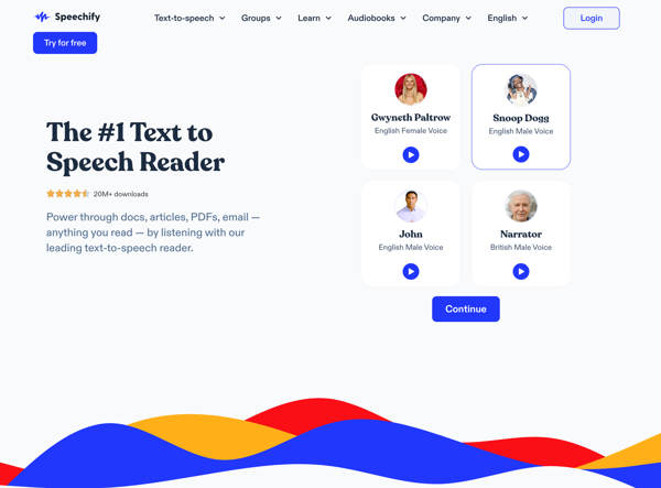 Speechify: Transform text into natural voice Available on Chrome, iOS, Android & Mac AI voices read up to 9x faster