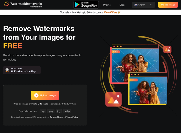 Easily remove watermarks from images using AI-powered WatermarkRemoverio