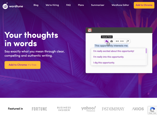 Wordtune: AI writing tool for clarity and authenticity Integrates with popular websites